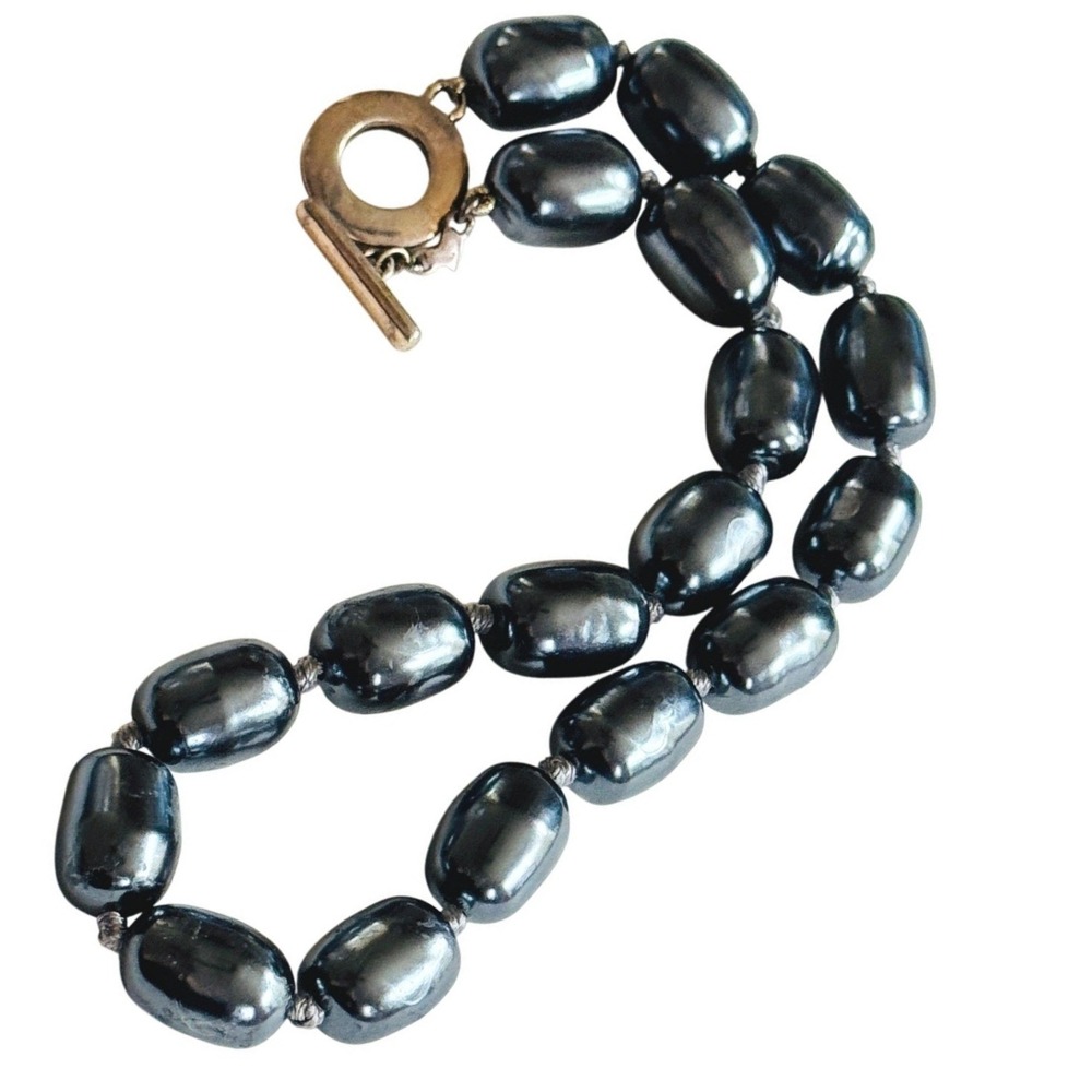 VTG Carolee Faux Glass Baroque Pearl Beads Necklace chunky Sterling 925 toggle